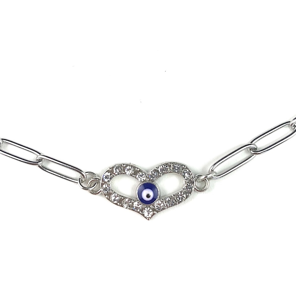 Lucky Eye Heart Charm Paperclip Chain Necklace - NWT